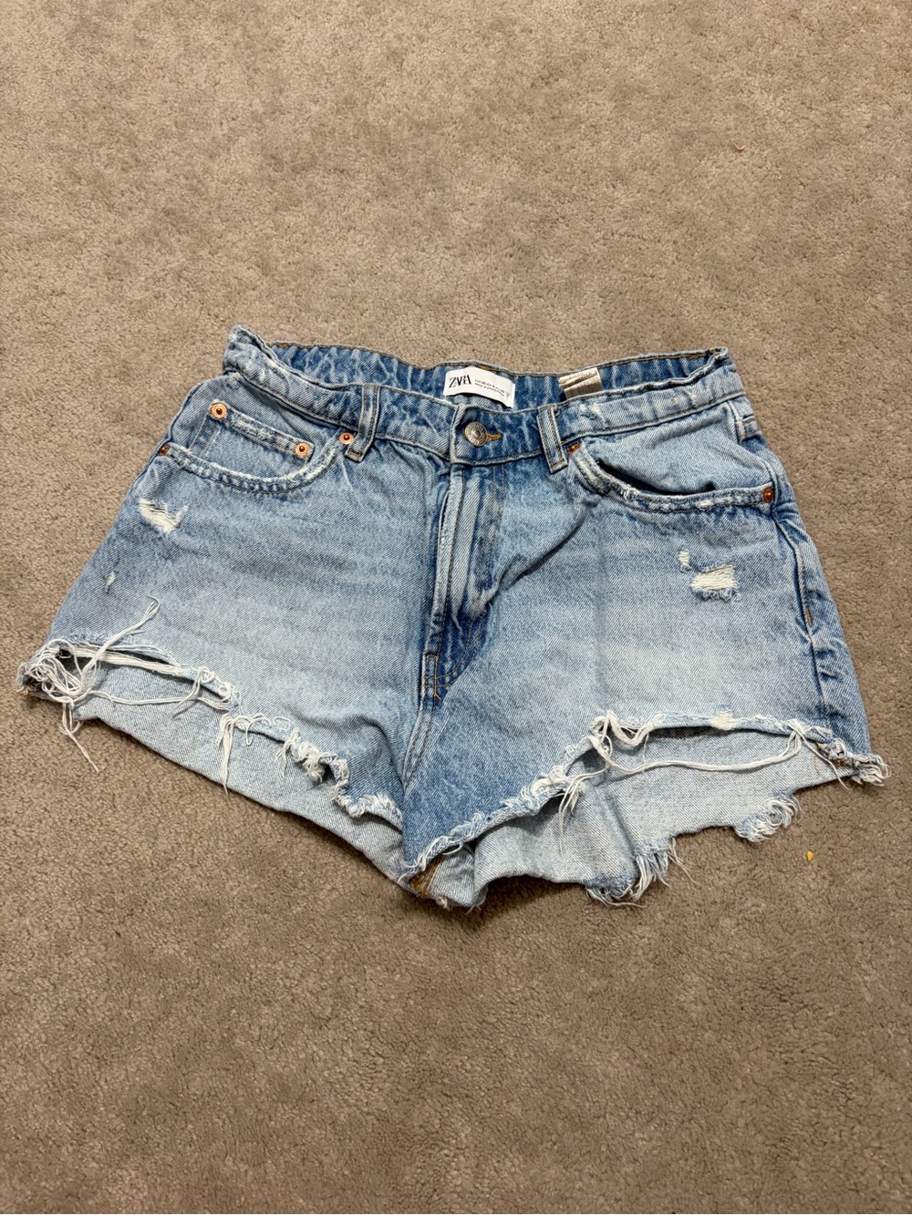 Zara Washed Blue Distressed Denim Cutoff Shorts